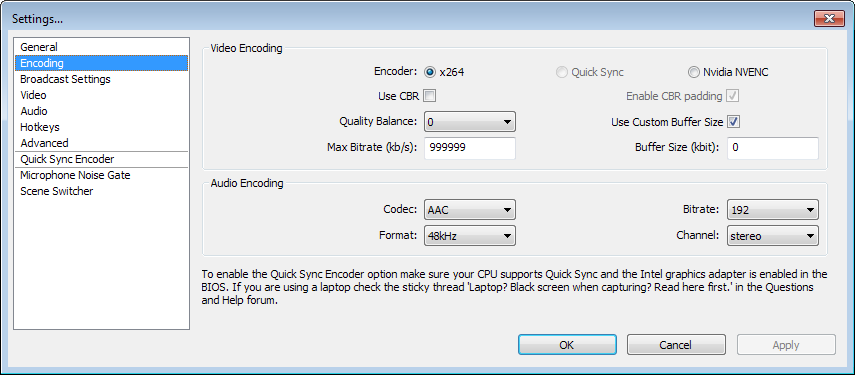 OBS encoding settings