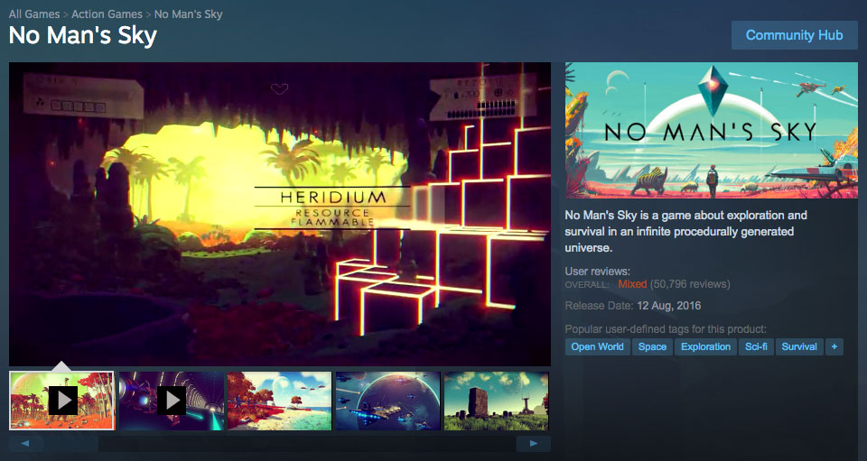 A screenshot showing the Steam page for No Man's Sky