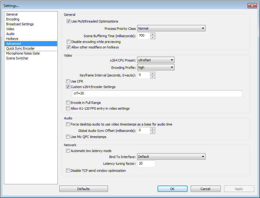 OBS advanced settings